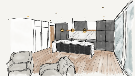Interior Digital Sketch, Estrondo Residence, Kitchen