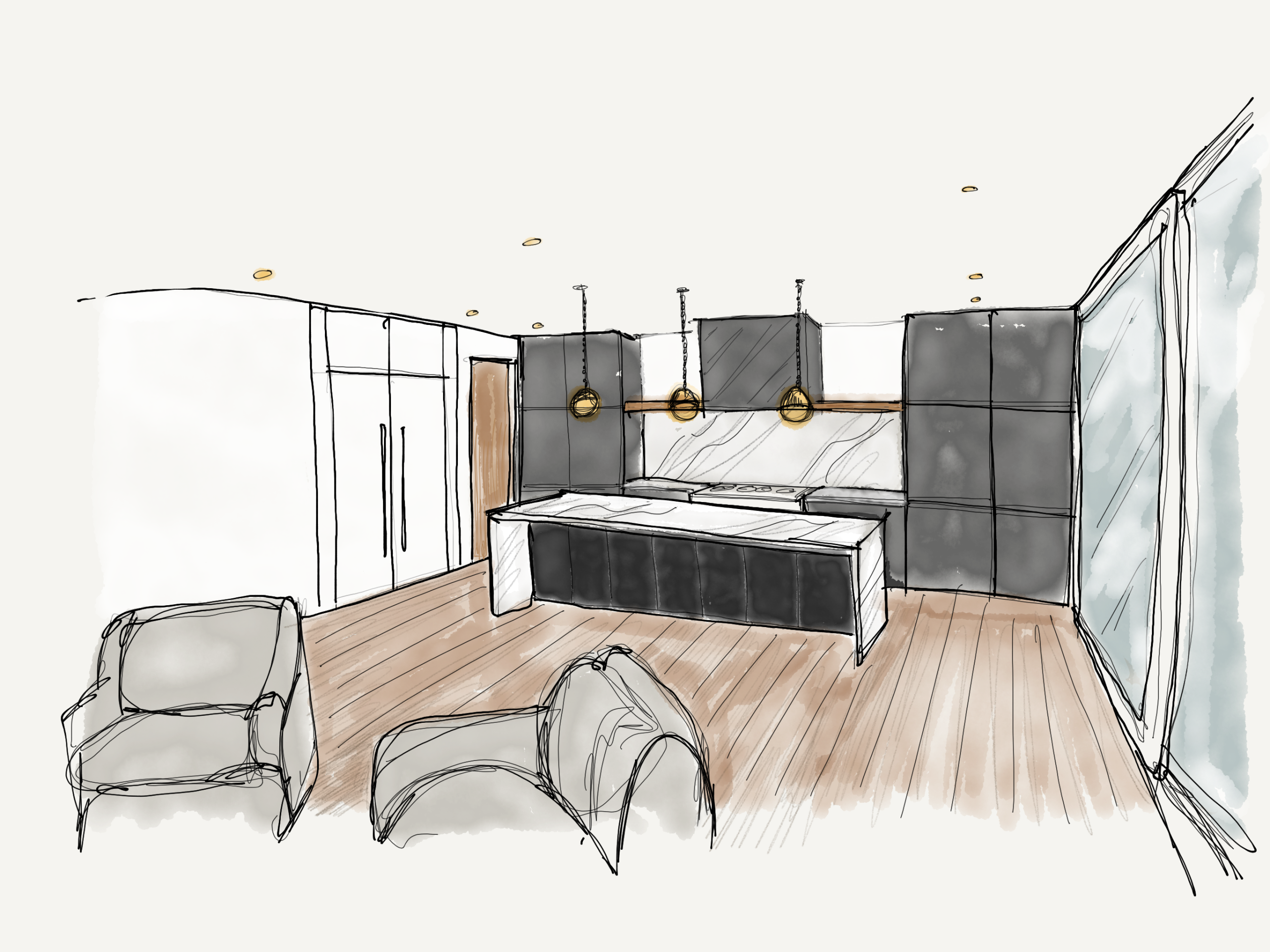 Interior Digital Sketch, Estrondo Residence, Kitchen